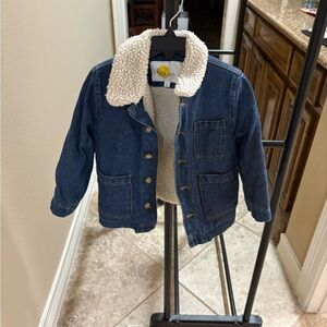 Boden Blue Denim Jacket with Cream Sherpa Lining